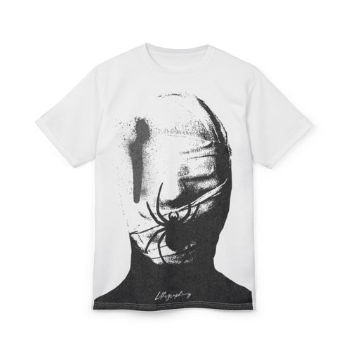 Graphic Tee — Monochrome Spider Face All-Over Print